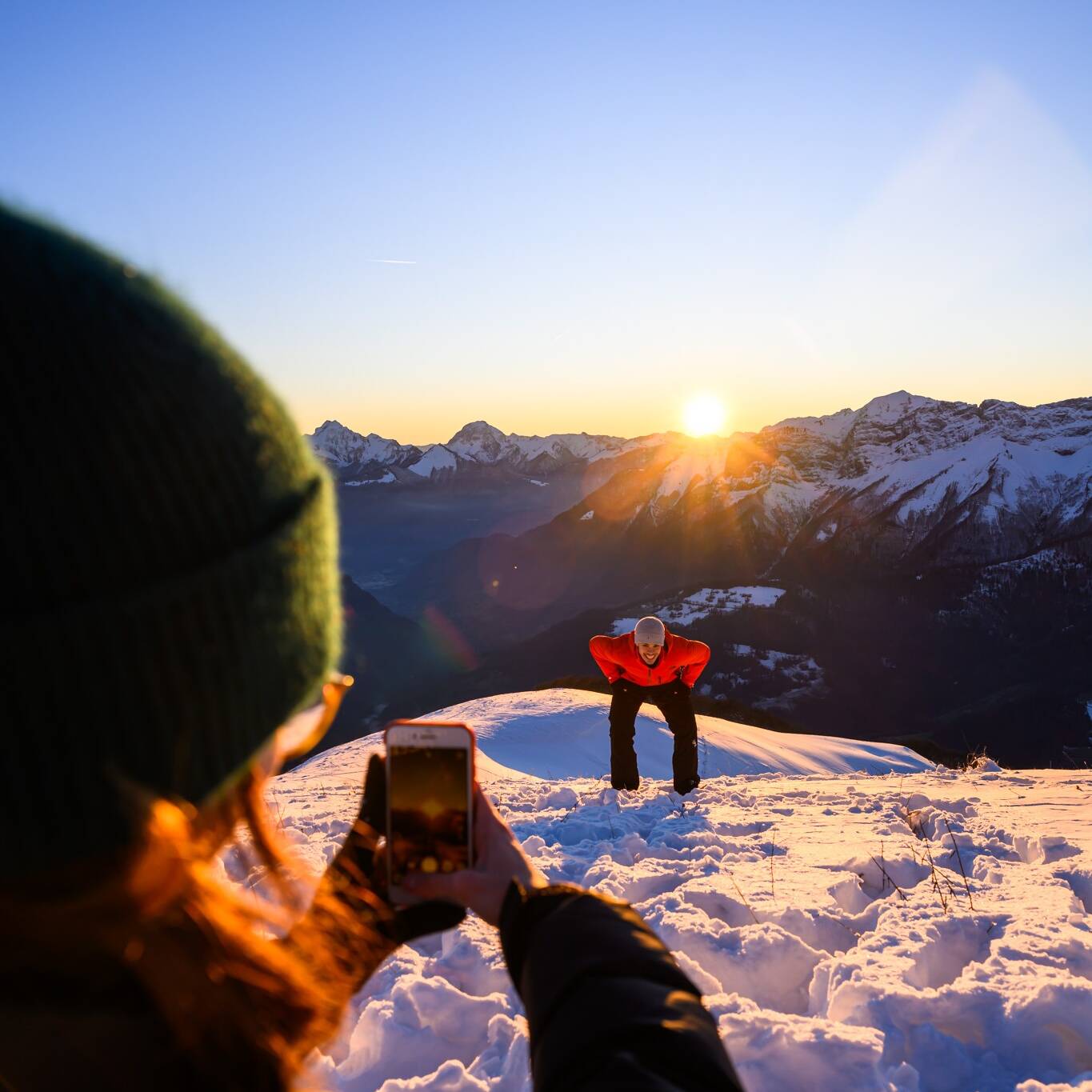 Coucher de soleil dans la neige